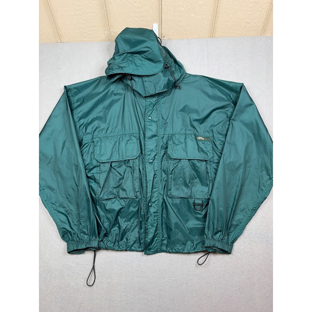 Vintage Orvis Mens Green Ripstop Fly Fishing Jacket Hooded Utility Large